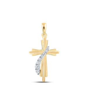 Diamond Cross Pendant | 10kt Yellow Gold Womens Round Diamond Cross Pendant 1/8 Cttw | Splendid Jewellery GND