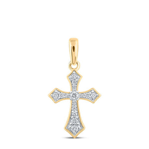 Diamond Cross Pendant | 10kt Yellow Gold Womens Round Diamond Cross Pendant 1/8 Cttw | Splendid Jewellery GND