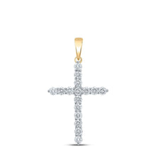 Load image into Gallery viewer, Radiant Faith: 10kt Yellow Gold Womens Round Diamond Cross Pendant 2 Cttw product  Top View from Splendid Jewellery
