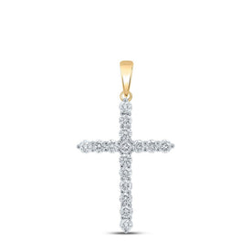 Radiant Faith: 10kt Yellow Gold Womens Round Diamond Cross Pendant 2 Cttw product  Top View from Splendid Jewellery