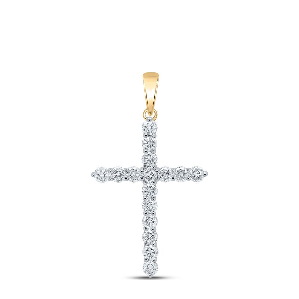 Diamond Cross Pendant | 10kt Yellow Gold Womens Round Diamond Cross Pendant 2 Cttw | Splendid Jewellery GND