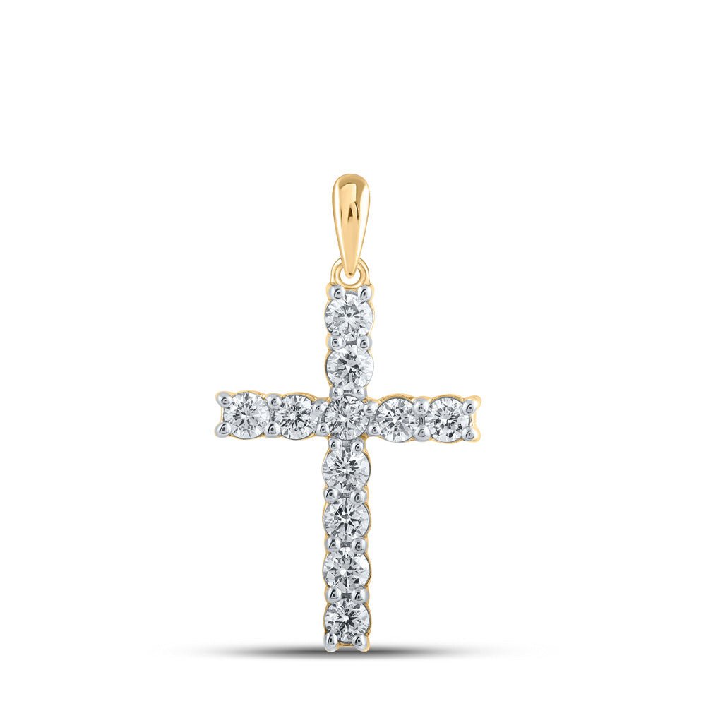 Diamond Cross Pendant | 10kt Yellow Gold Womens Round Diamond Cross Pendant 3/4 Cttw | Splendid Jewellery GND