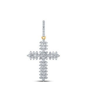 Diamond Cross Pendant | 10kt Yellow Gold Womens Round Diamond Cross Pendant 3/4 Cttw | Splendid Jewellery GND