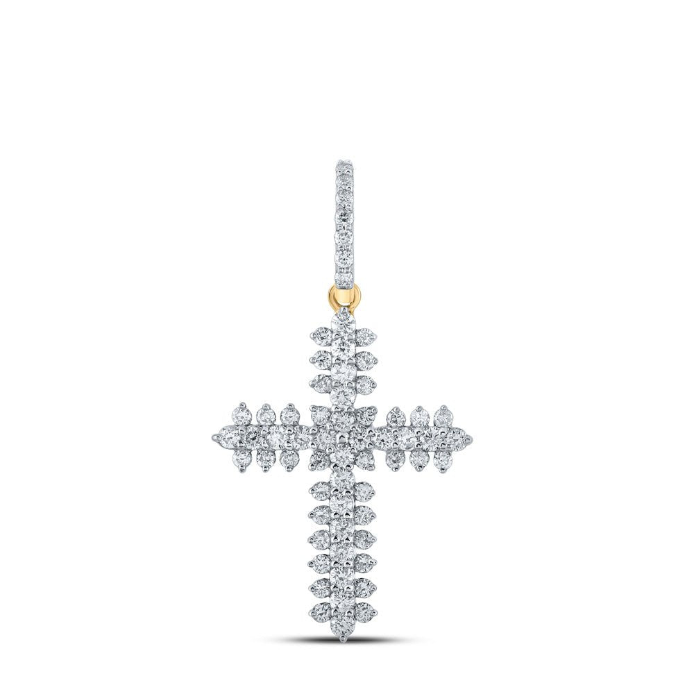 Diamond Cross Pendant | 10kt Yellow Gold Womens Round Diamond Cross Pendant 3/4 Cttw | Splendid Jewellery GND