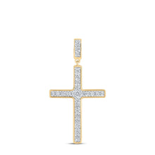 Load image into Gallery viewer, Radiant Reflections: 10kt Yellow Gold Womens Round Diamond Cross Pendant 3/8 Cttw product  Top View from Splendid Jewellery