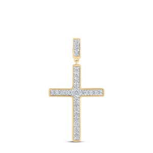 Diamond Cross Pendant | 10kt Yellow Gold Womens Round Diamond Cross Pendant 3/8 Cttw | Splendid Jewellery GND