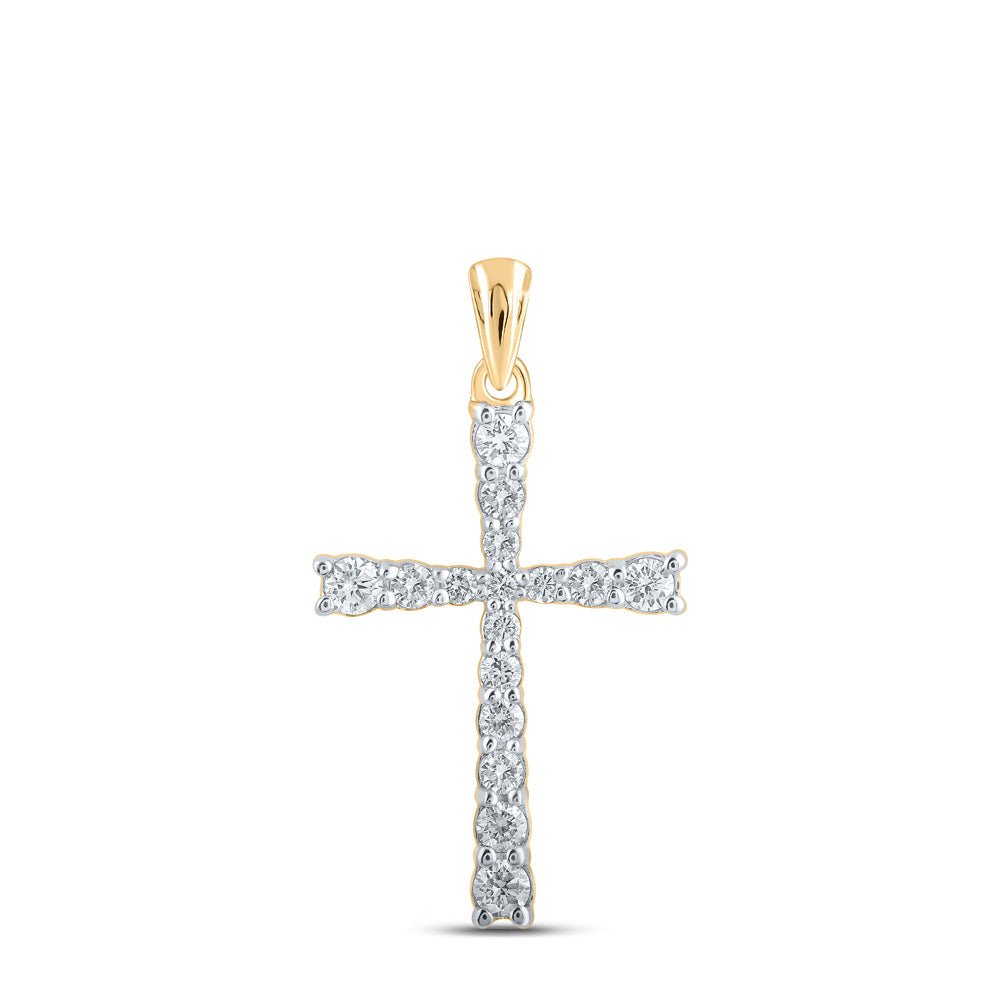 Diamond Cross Pendant | 10kt Yellow Gold Womens Round Diamond Cross Pendant 3/8 Cttw | Splendid Jewellery GND