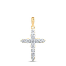 Load image into Gallery viewer, Radiant Reflections: 10kt Yellow Gold Womens Diamond Cross Pendant product  Top View from Splendid Jewellery