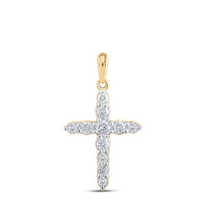 Diamond Cross Pendant | 10kt Yellow Gold Womens Round Diamond Cross Pendant 3/8 Cttw | Splendid Jewellery GND