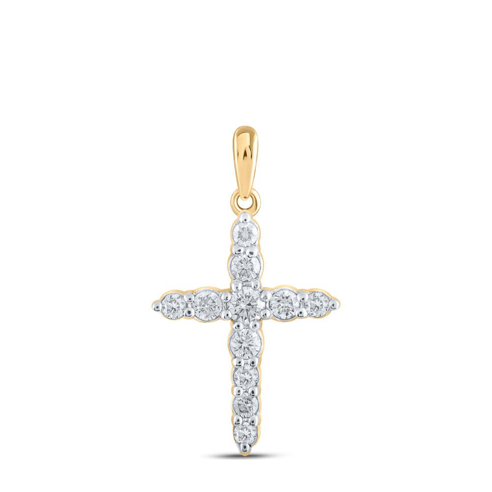 Diamond Cross Pendant | 10kt Yellow Gold Womens Round Diamond Cross Pendant 3/8 Cttw | Splendid Jewellery GND