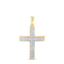 Load image into Gallery viewer, Captivating Brilliance: 10kt Yellow Gold Womens Round Diamond Cross Pendant 3/8 Cttw product  Top View from Splendid Jewellery