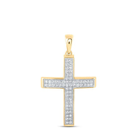 Captivating Brilliance: 10kt Yellow Gold Womens Round Diamond Cross Pendant 3/8 Cttw product  Top View from Splendid Jewellery