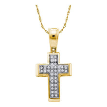 Load image into Gallery viewer, Radiant Faith: 10kt Yellow Gold Womens Round Diamond Cross Pendant product  Top View from Splendid Jewellery
