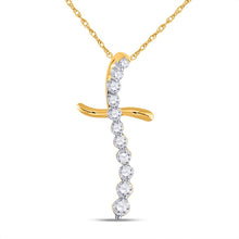 Load image into Gallery viewer, Radiant Reflections: 10kt Yellow Gold Curved Diamond Cross Pendant product  Top View from Splendid Jewellery
