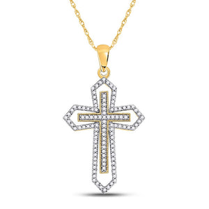 Diamond Cross Pendant | 10kt Yellow Gold Womens Round Diamond Gothic Cross Pendant 1/2 Cttw | Splendid Jewellery GND