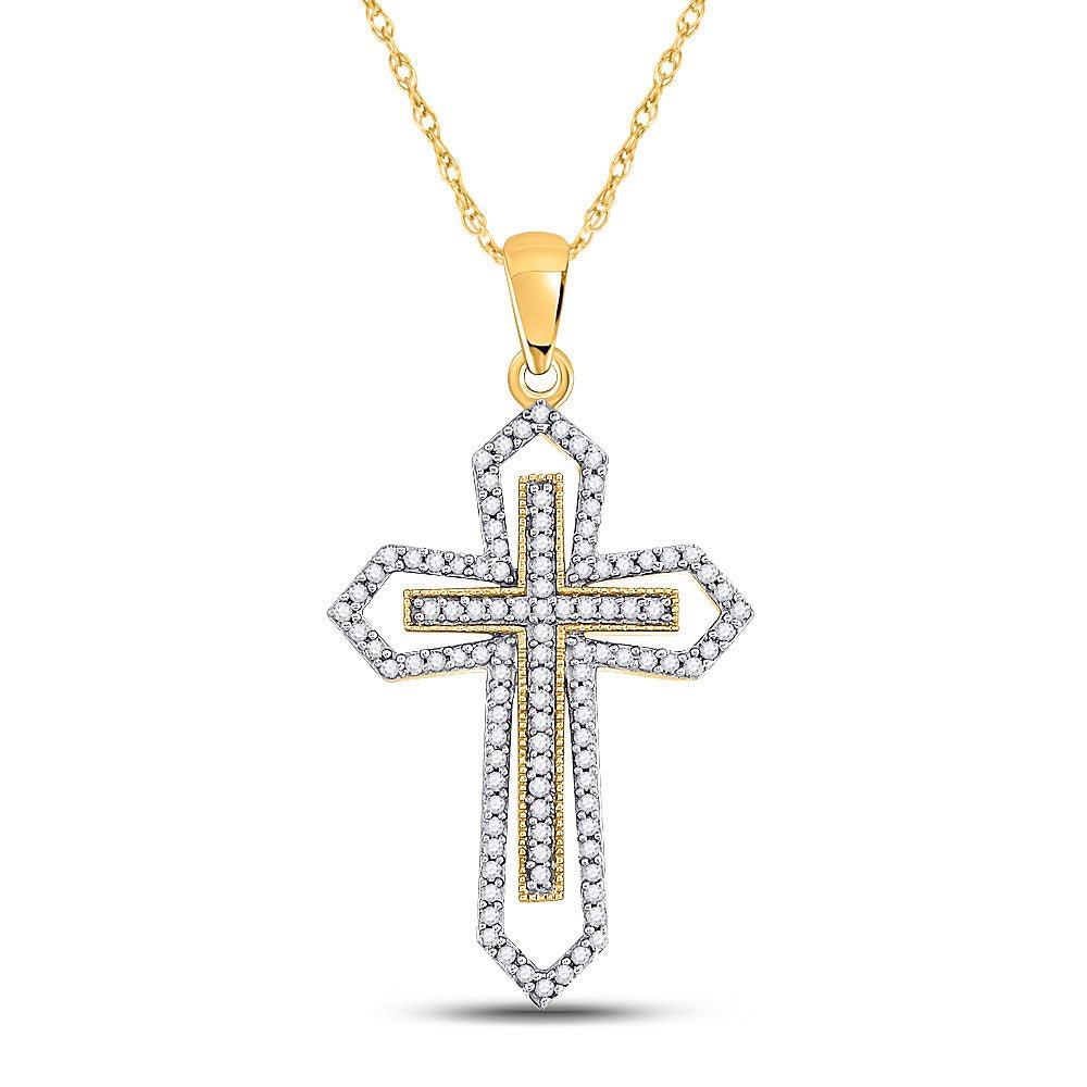 Diamond Cross Pendant | 10kt Yellow Gold Womens Round Diamond Gothic Cross Pendant 1/2 Cttw | Splendid Jewellery GND