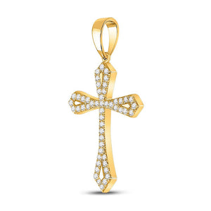 Diamond Cross Pendant | 10kt Yellow Gold Womens Round Diamond Gothic Cross Pendant 1/3 Cttw | Splendid Jewellery GND