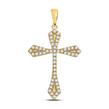 Load image into Gallery viewer, 10kt Yellow Gold Gothic Cross Pendant with Round Diamond Accents - A Timeless Symbol of Faith and Style product  Top View from Splendid Jewellery