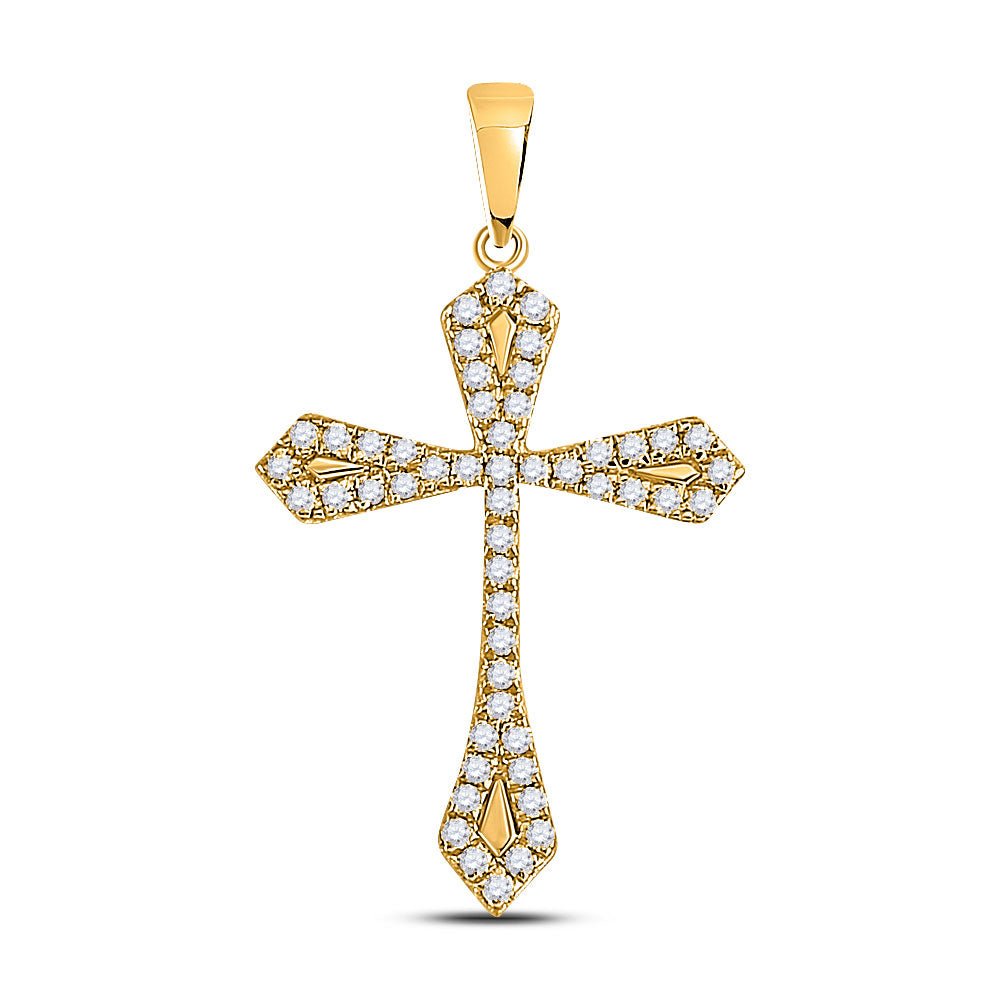 Diamond Cross Pendant | 10kt Yellow Gold Womens Round Diamond Gothic Cross Pendant 1/3 Cttw | Splendid Jewellery GND