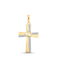 Load image into Gallery viewer, 10kt Yellow Gold Diamond Heart Cross Pendant - A Mesmerizing Symbol of Love and Faith product  Top View from Splendid Jewellery