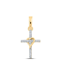Load image into Gallery viewer, 10kt Yellow Gold Heart Cross Pendant with Diamonds - Symbol of Faith and Romance product  Top View from Splendid Jewellery
