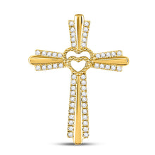 Load image into Gallery viewer, Romantic Radiance: 10kt Yellow Gold Womens Round Diamond Heart Cross Pendant product  Top View from Splendid Jewellery