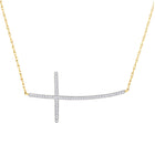 Radiant Cross of Elegance: 10kt Yellow Gold Womens Round Diamond Horizontal Pendant product  Top View from Splendid Jewellery
