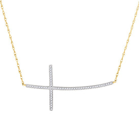Radiant Cross of Elegance: 10kt Yellow Gold Womens Round Diamond Horizontal Pendant product  Top View from Splendid Jewellery