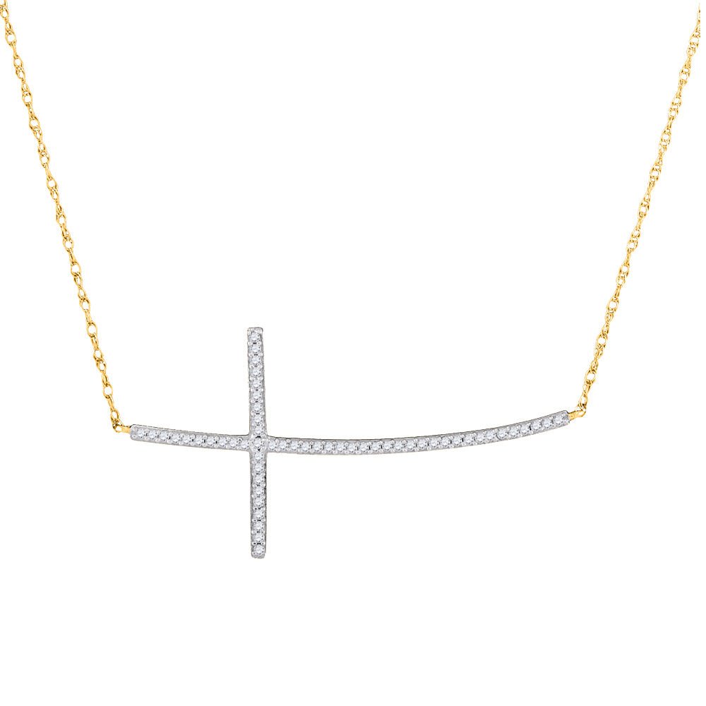 Diamond Cross Pendant | 10kt Yellow Gold Womens Round Diamond Horizontal Cross Pendant 1/6 Cttw | Splendid Jewellery GND