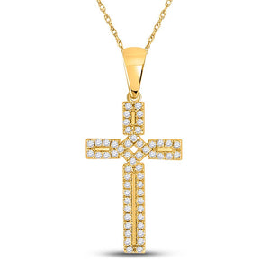 Diamond Cross Pendant | 10kt Yellow Gold Womens Round Diamond Roman Cross Pendant 1/3 Cttw | Splendid Jewellery GND