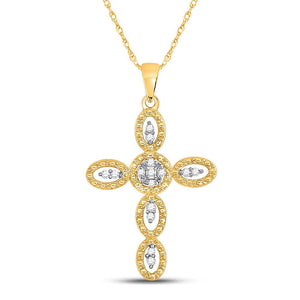 Diamond Cross Pendant | 10kt Yellow Gold Womens Round Diamond Twist Cross Pendant 1/8 Cttw | Splendid Jewellery GND