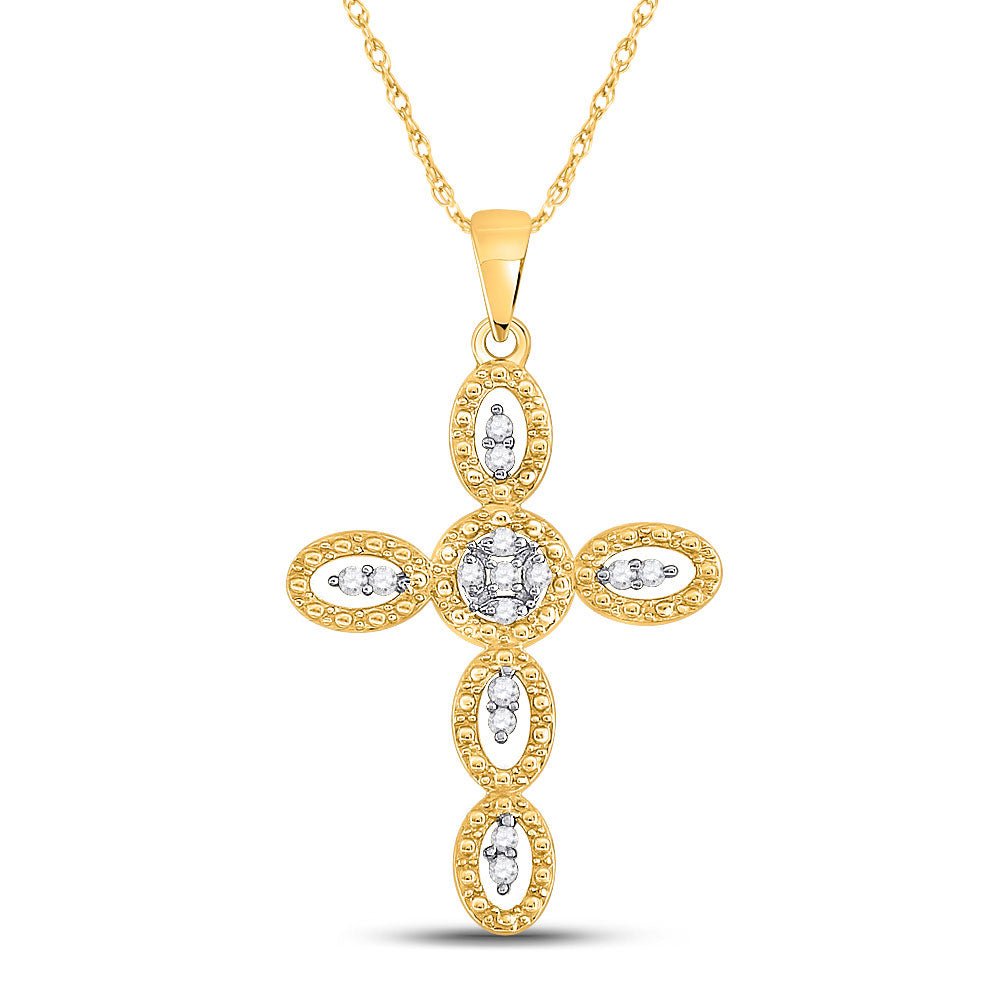 Diamond Cross Pendant | 10kt Yellow Gold Womens Round Diamond Twist Cross Pendant 1/8 Cttw | Splendid Jewellery GND