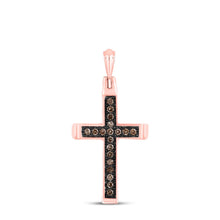 Load image into Gallery viewer, 14kt Rose Gold Brown Diamond Cross Pendant: A Mesmerizing Symbol of Faith and Elegance - Top View