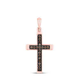 14kt Rose Gold Brown Diamond Cross Pendant: A Mesmerizing Symbol of Faith and Elegance - Top View