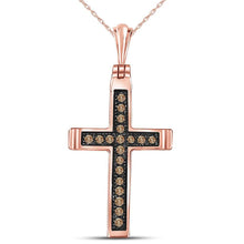 Load image into Gallery viewer, 14kt Rose Gold Brown Diamond Cross Pendant: A Mesmerizing Symbol of Faith and Elegance - Side View