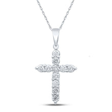 Load image into Gallery viewer, 14kt White Gold Dazzling Diamond Cross Pendant - Top View