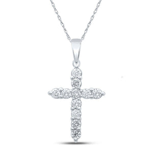 Diamond Cross Pendant | 14kt White Gold Womens Round Diamond Cross Pendant 1 Cttw | Splendid Jewellery GND