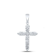 Load image into Gallery viewer, Radiant Reflections: 14kt White Gold Diamond Cross Pendant - Top View