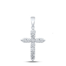 Radiant Reflections: 14kt White Gold Diamond Cross Pendant - Top View