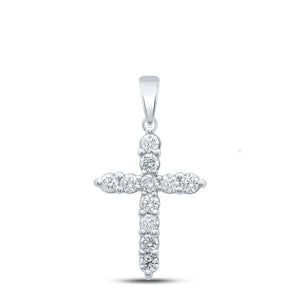 Diamond Cross Pendant | 14kt White Gold Womens Round Diamond Cross Pendant 1 Cttw | Splendid Jewellery GND