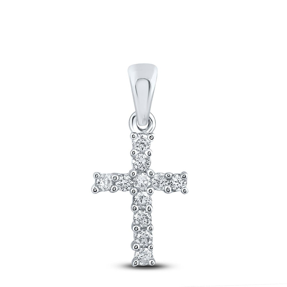 Diamond Cross Pendant | 14kt White Gold Womens Round Diamond Cross Pendant 1/10 Cttw | Splendid Jewellery GND