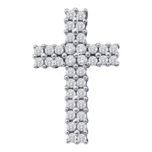 Diamond Cross Pendant | 14kt White Gold Womens Round Diamond Cross Pendant 1/2 Cttw | Splendid Jewellery GND