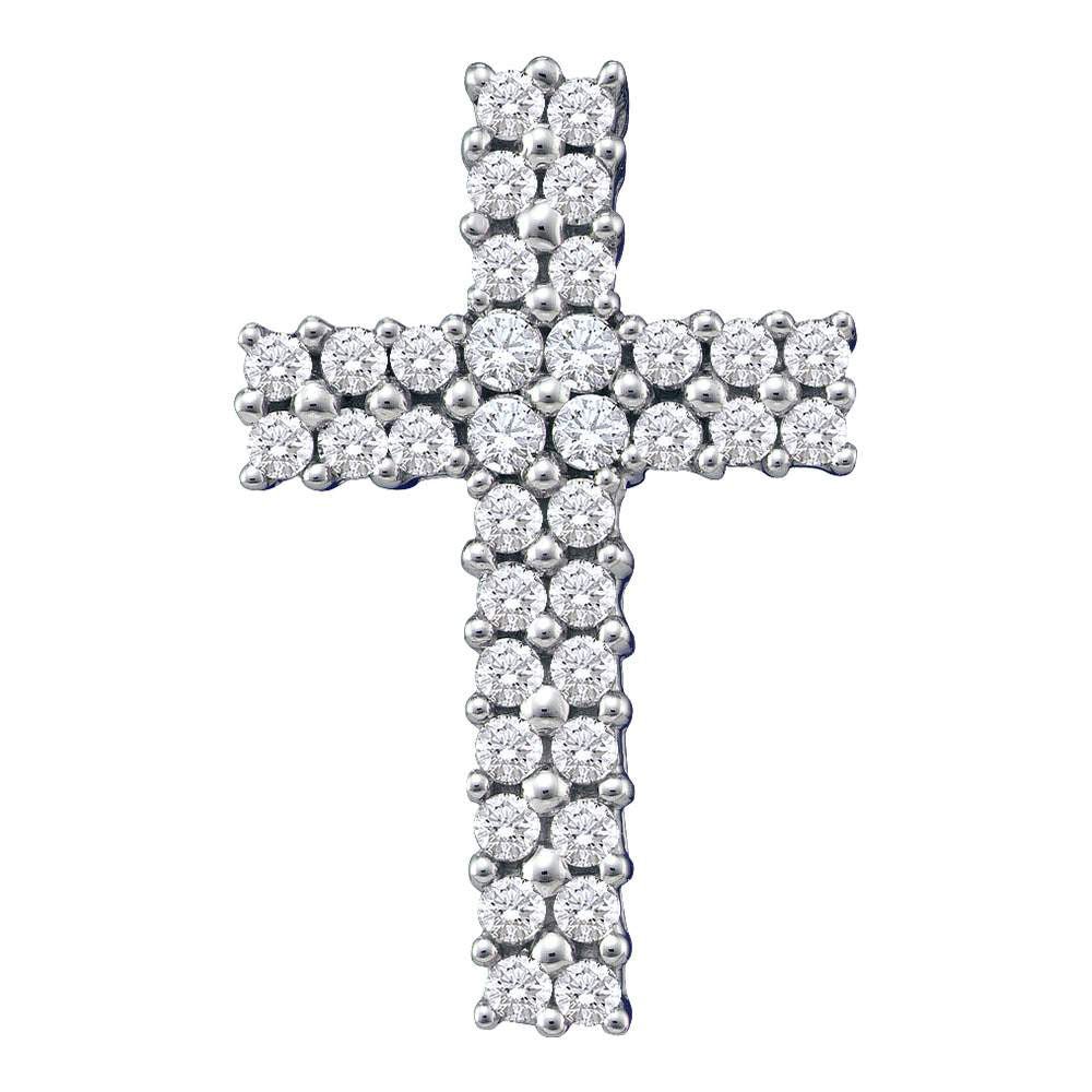 Diamond Cross Pendant | 14kt White Gold Womens Round Diamond Cross Pendant 1/2 Cttw | Splendid Jewellery GND