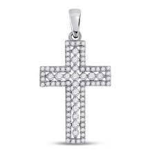 Load image into Gallery viewer, Radiant Faith: 14kt White Gold Diamond Cross Pendant - Top View