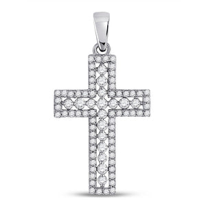 Diamond Cross Pendant | 14kt White Gold Womens Round Diamond Cross Pendant 1/2 Cttw | Splendid Jewellery GND