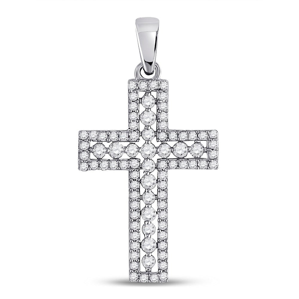 Diamond Cross Pendant | 14kt White Gold Womens Round Diamond Cross Pendant 1/2 Cttw | Splendid Jewellery GND