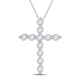 Radiant Reflections: 14kt White Gold Womens Round Diamond Cross Pendant 1/4 Cttw - Top View