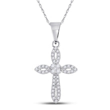 Load image into Gallery viewer, 14kt White Gold Radiant Diamond Cross Pendant - A Symbol of Elegance and Devotion - Top View