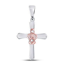 Load image into Gallery viewer, Captivating Diamond Cross Pendant: Two-Tone Sterling Silver and Diamond Faithful Charm  Top View from Splendid Jewellery