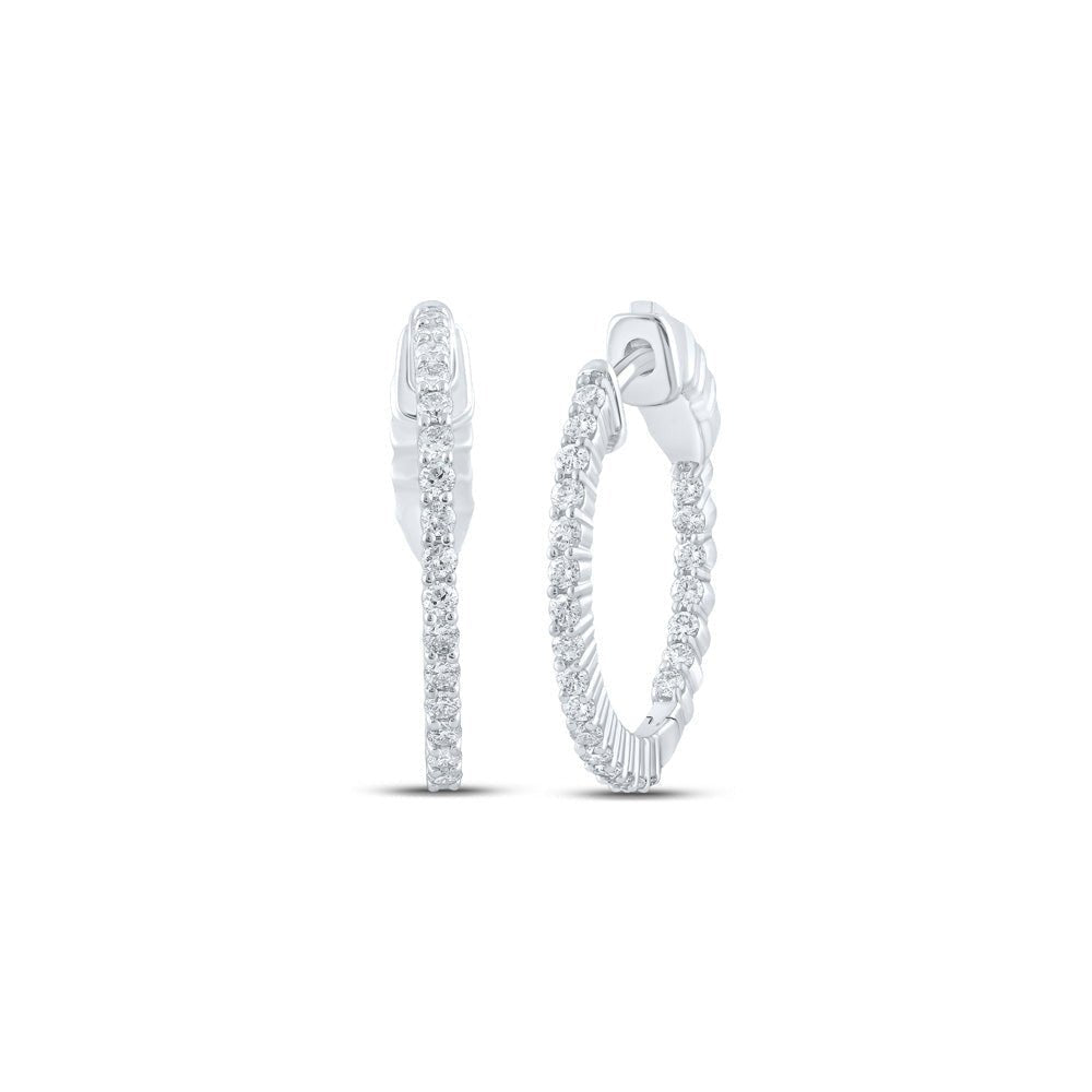 Diamond Elegance: 10kt White Gold Inside Outside Hoop Earrings - Splendid Jewellery